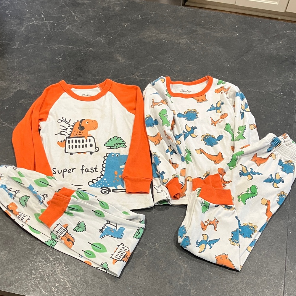 2 sets Kids Dinosaur Pajamas/ play clothes Orange and White